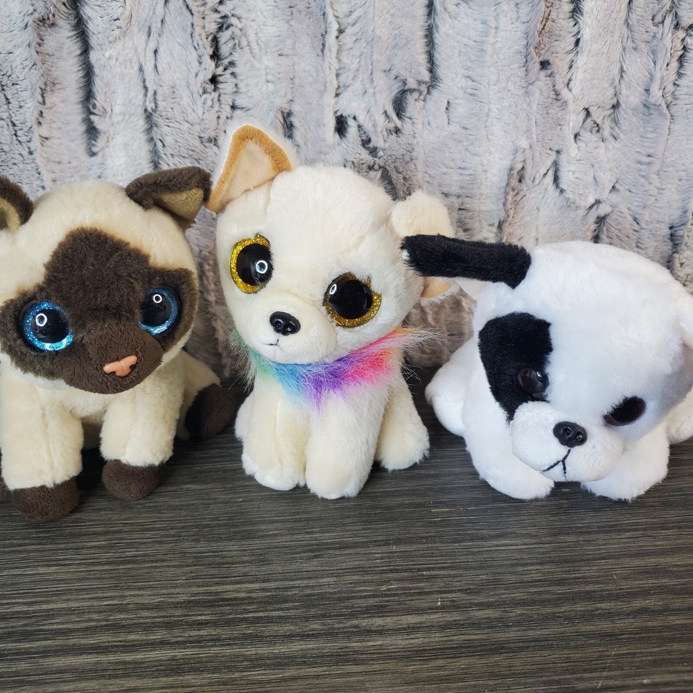 Ty Beanie Boos (3) Dogs & Cat Chihuahua, French Bulldog, Siamese Cat